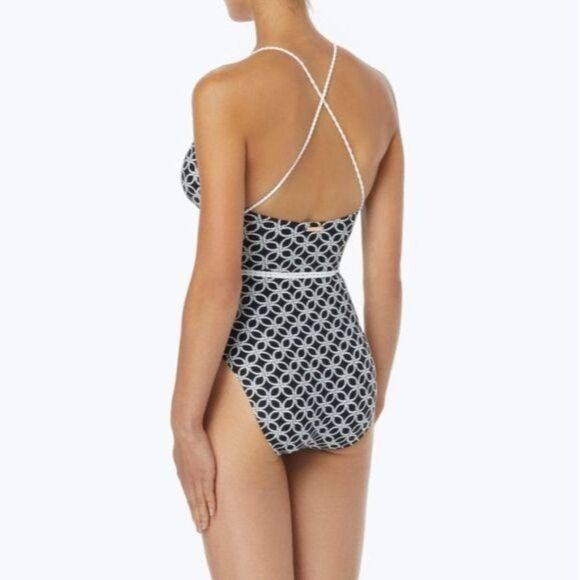 Michael Kors Rope Geo Print Plunging Neckline One-Piece Swimsuit - Picture 2 of 15